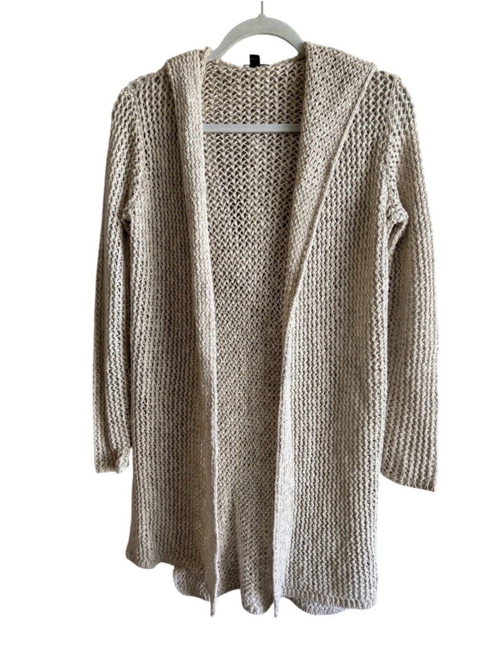 James Perse Open-Front Hooded Knit Cardigan in Beige